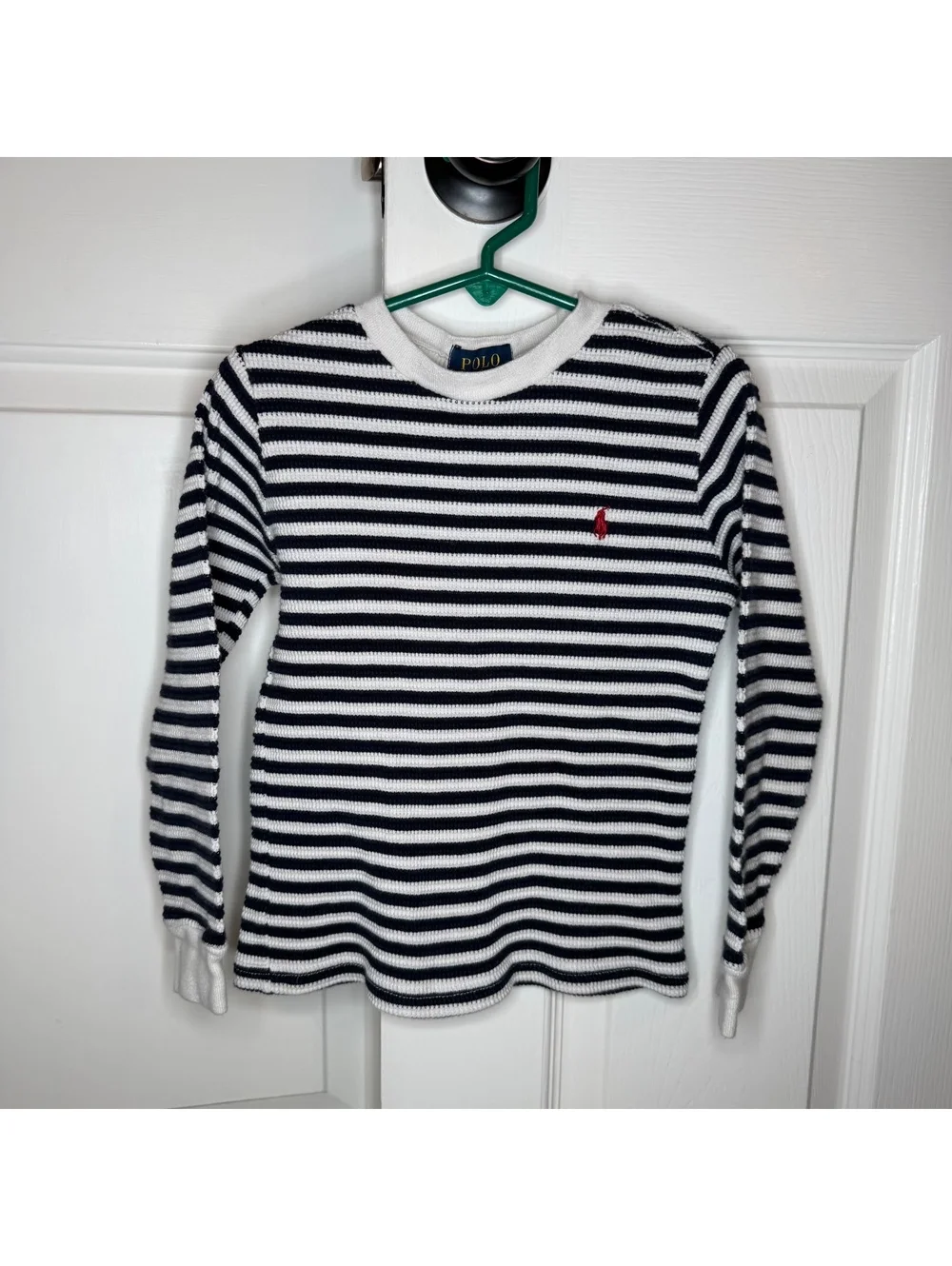 Polo Ralph Lauren Long Sleeve Waffle Knit Black White Stripe Shirt Boys Sz 5