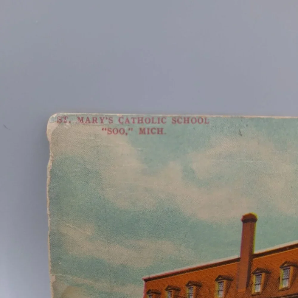 St Marys Catholic School Soo Mich Vintage Postcard 1910s Posted Postmark Antique