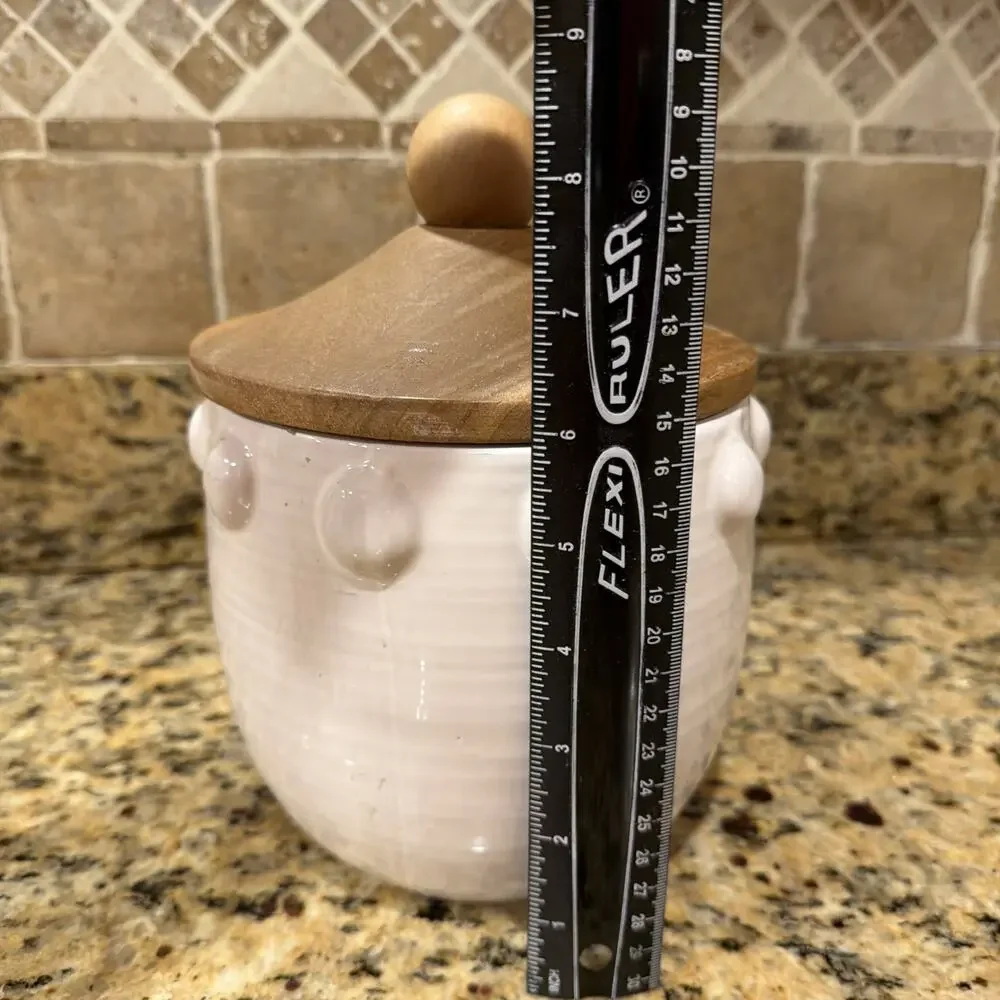 Mud Pie Raised Dotted Canister Set of 3 White Wood Farmhouse Cottage Cottagecore
