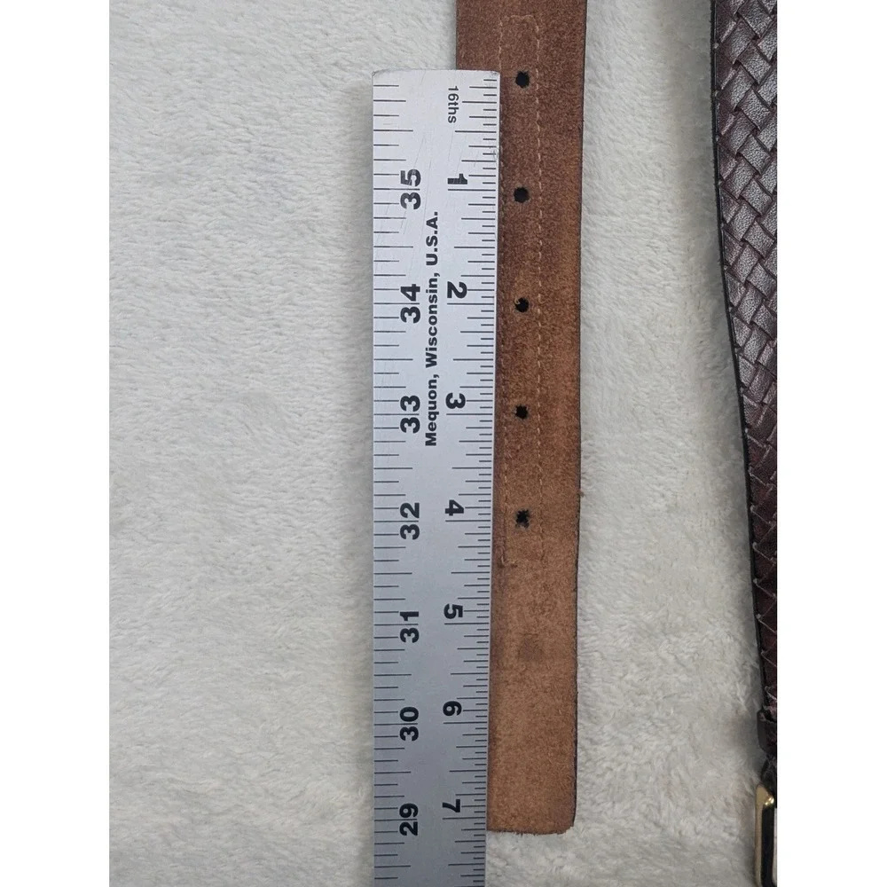 John Henry Mens Brown Leather Belt 35 Basketweave Embossed Brass Buckle