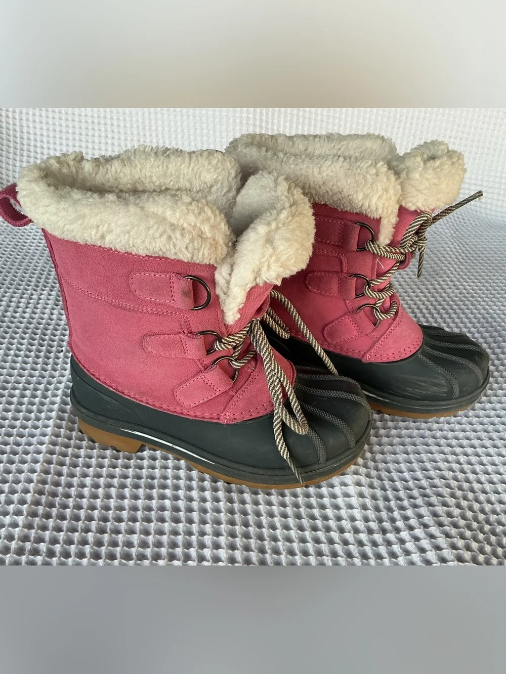 Cat & Jack Pink and Gray Kids Waterproof Snow Boots with Faux Fur Collar