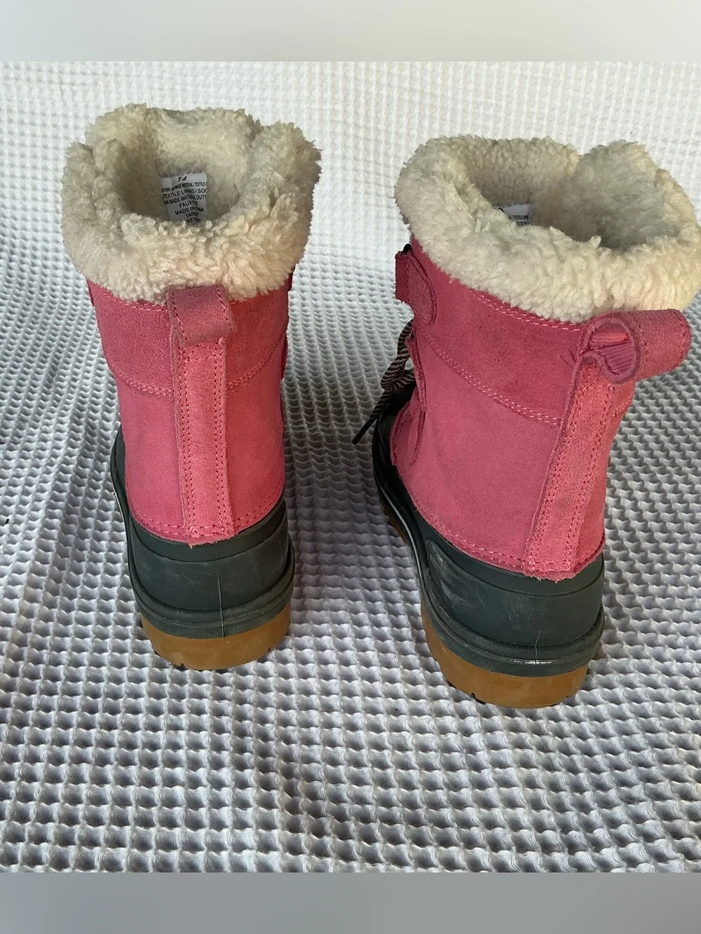 Cat & Jack Pink and Gray Kids Waterproof Snow Boots with Faux Fur Collar