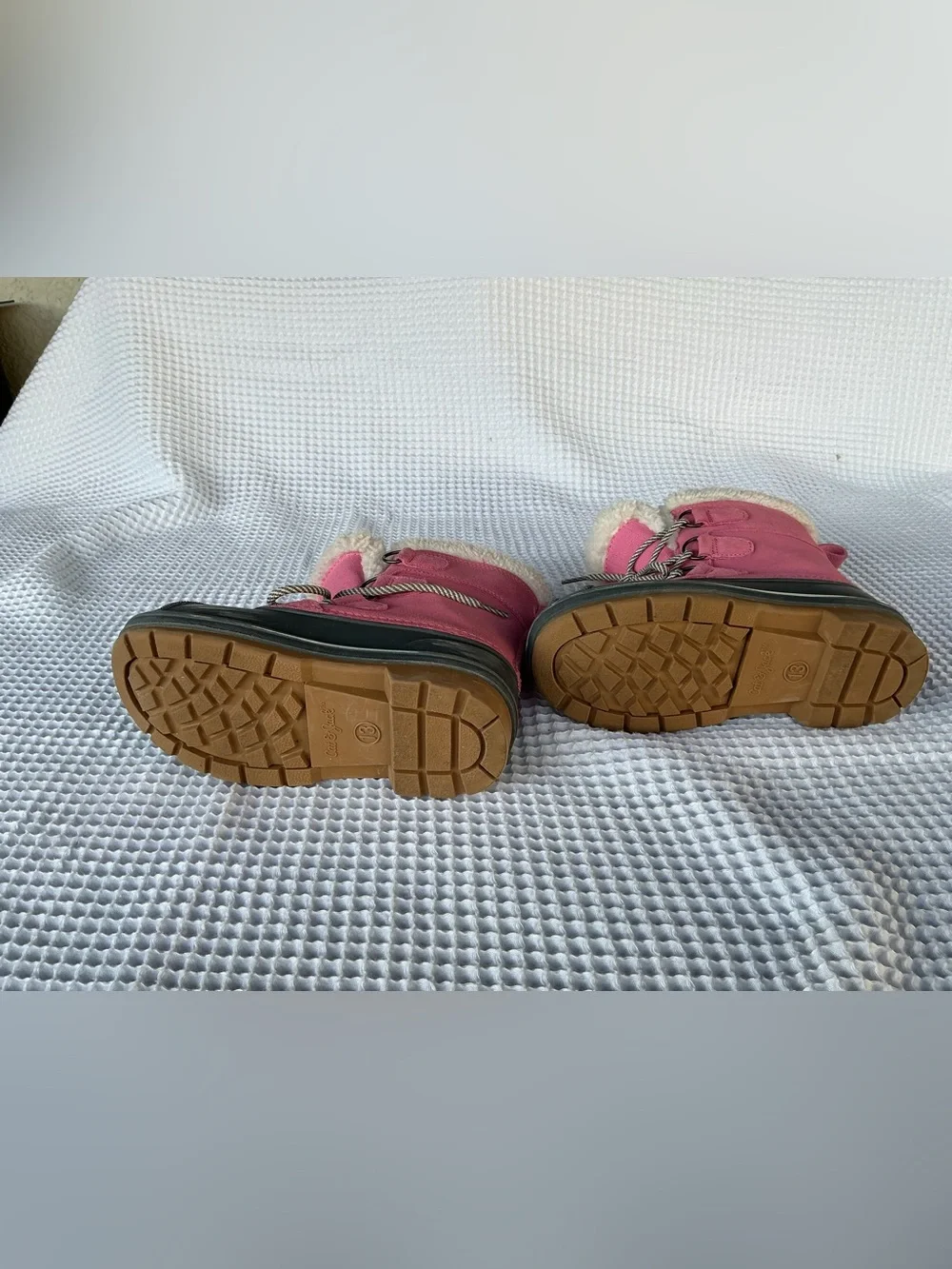 Cat & Jack Pink and Gray Kids Waterproof Snow Boots with Faux Fur Collar