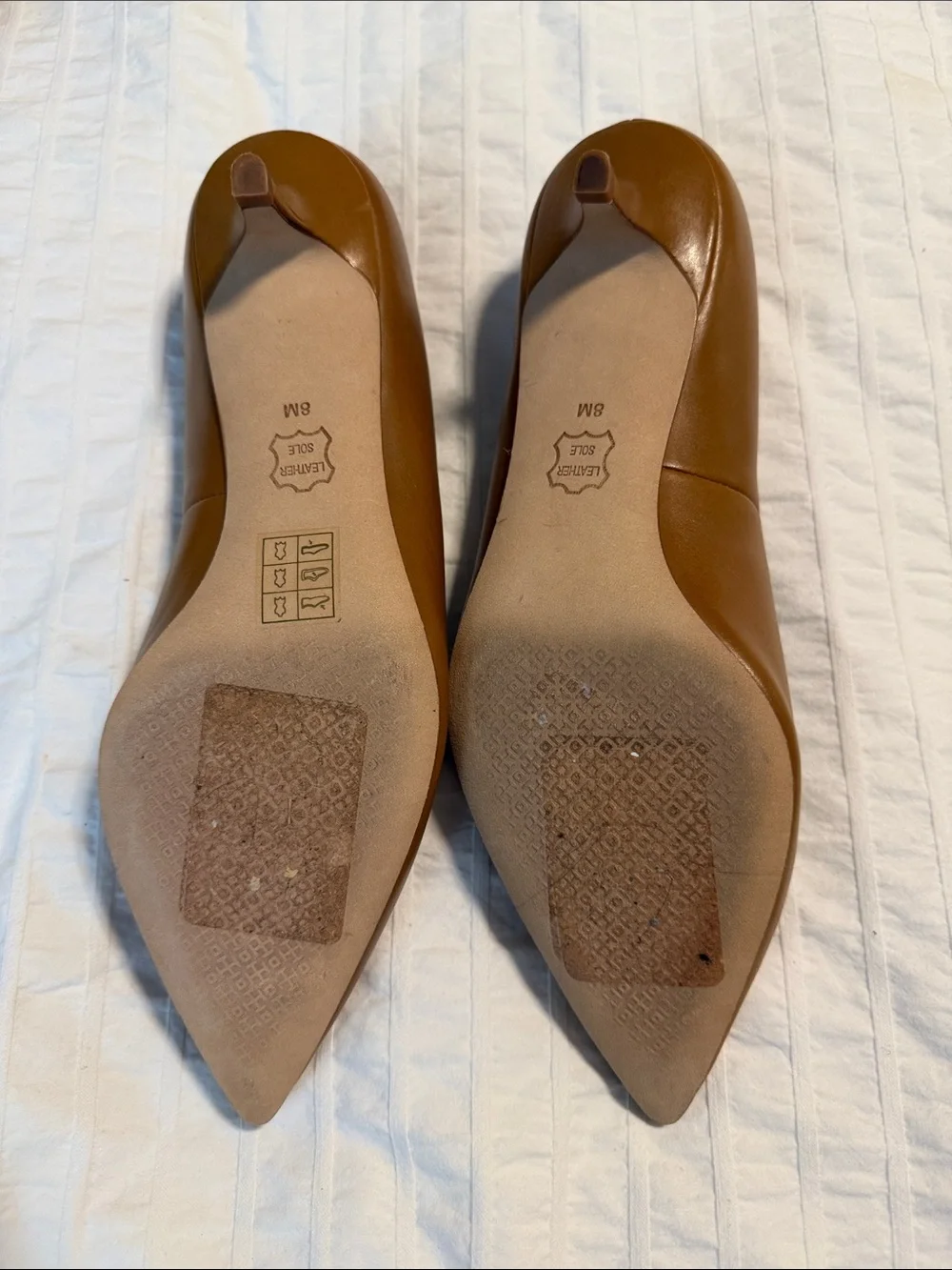 Tory Burch Elizabeth Pump Cognac Pointed-Toe Leather Flats size 8 Low Heel