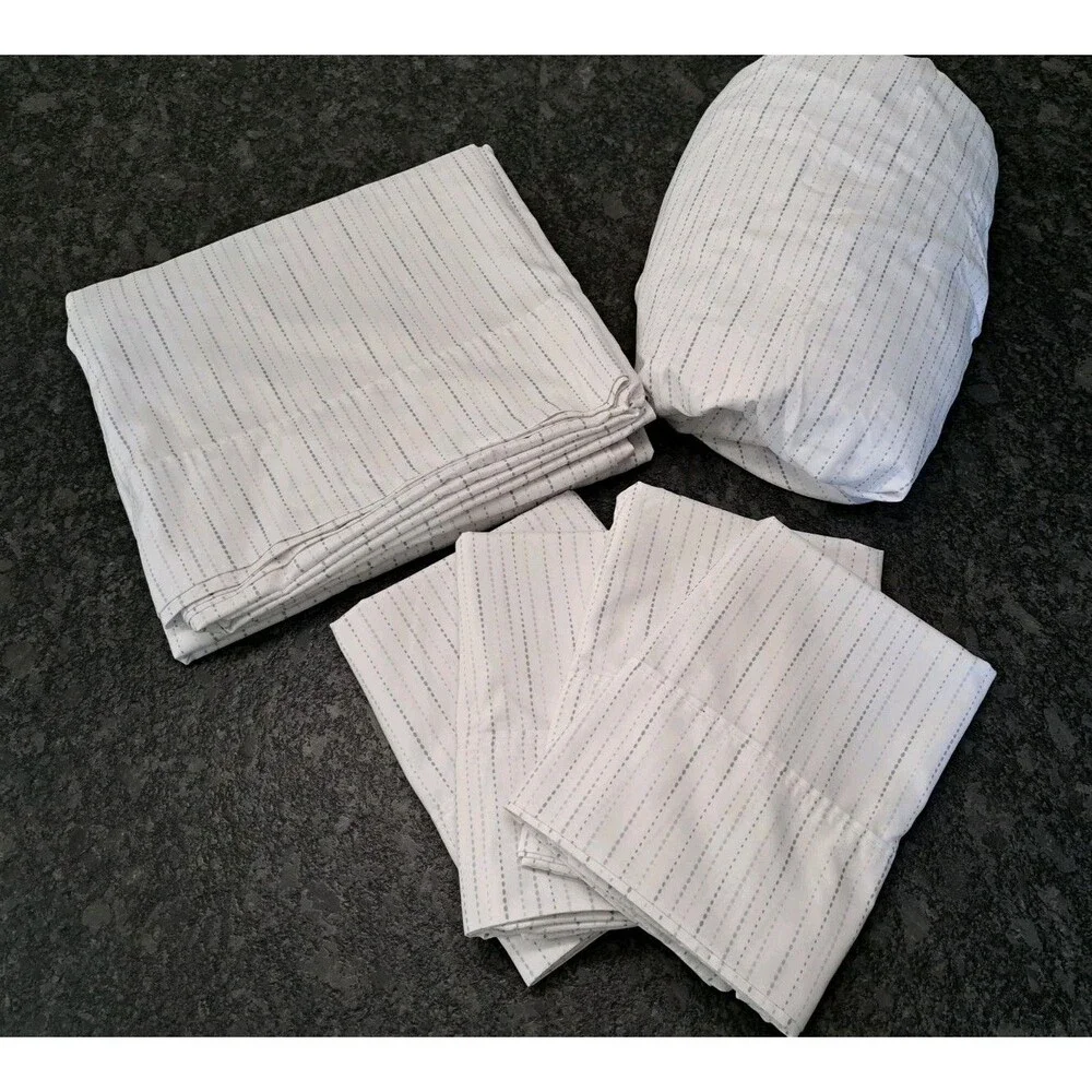 Charisma White Black King Flat Sheet, Fitted Sheet & 4 Pillowcase Dotted Stripe