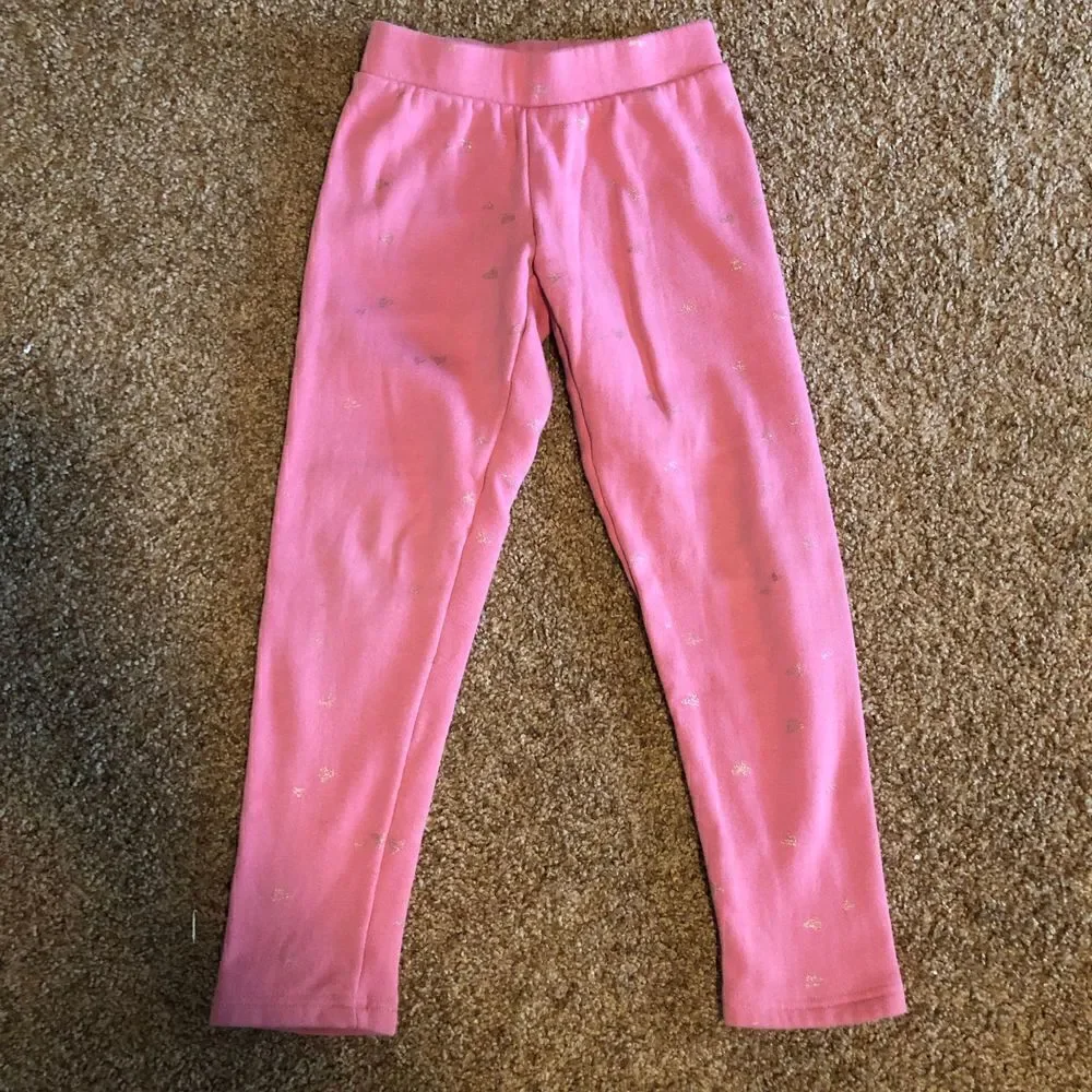 Old Navy Fleece Leggings Pink/Silver Hearts, Size M