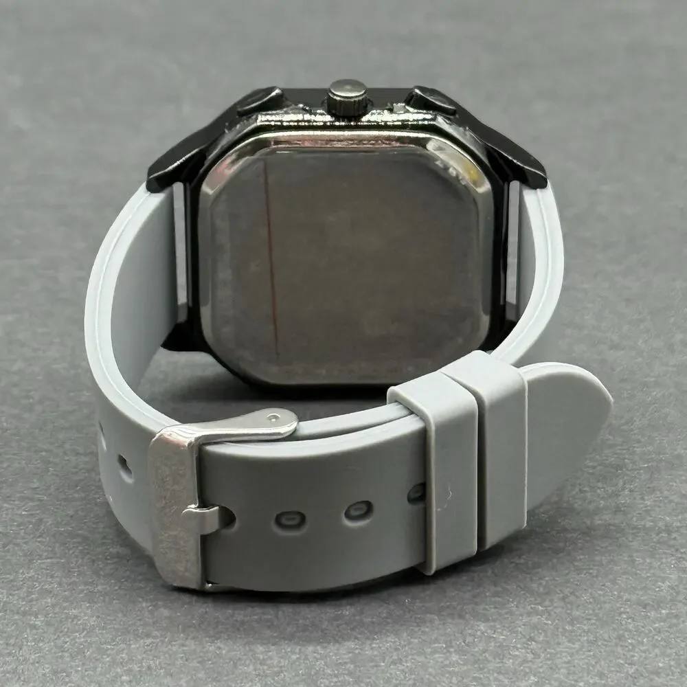 Gogoey Men's Watch Octagon Black Case Grey Silicone Band Gold Faux Chrono New