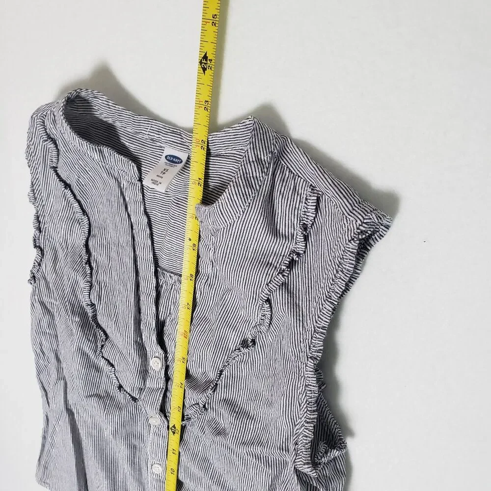 Bundle Old Navy Girls Blue Pinstipe Shirts 14/16 Ruffles Sleeveless Cottagecore