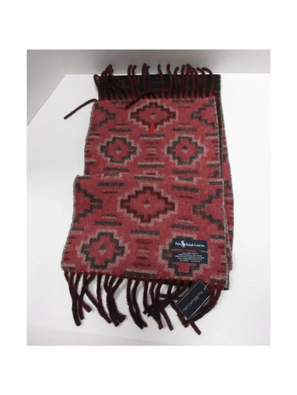 VINTAGE Polo Ralph Lauren Scarf Red Lambs Wool Southwestern Aztec 90s