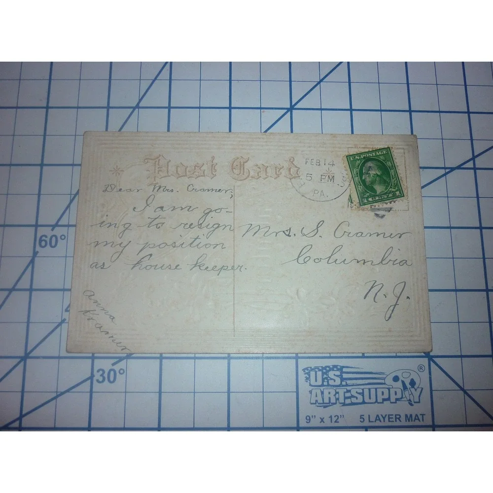 Antique 1910 Valentine Postcard Blue Bird Gold Heart Violets Embossed B.173