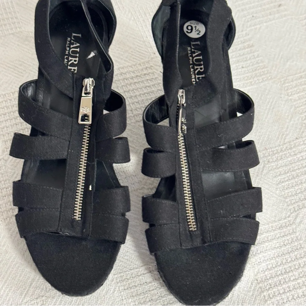 Ralph Lauren US Women’s Size‎ 9,5 Black Kelsie espadrille Wedge heels sandals