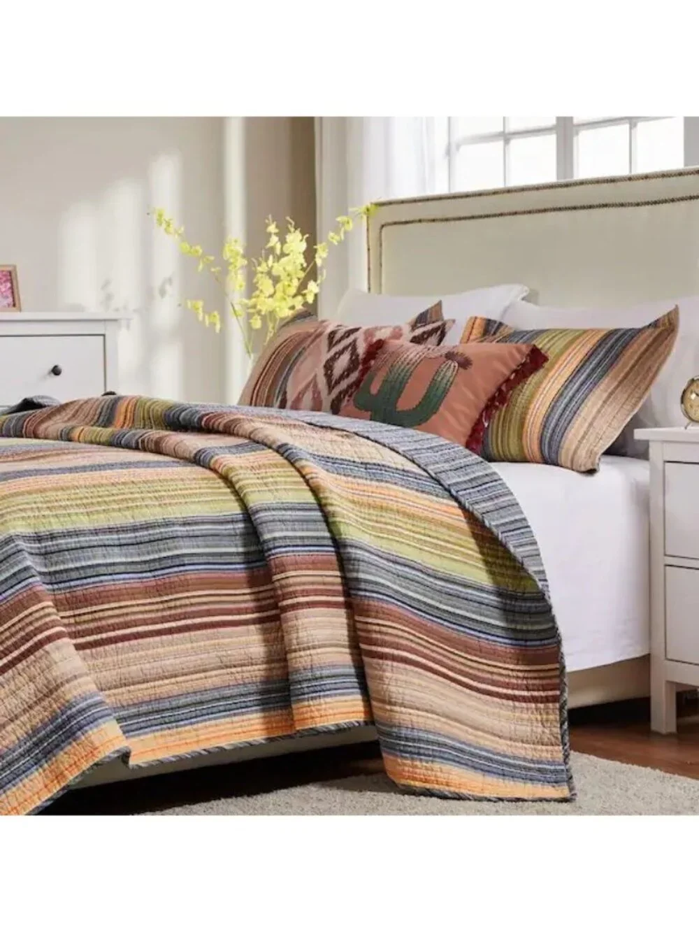 RetroChic Reversible Striped Comforter 95x106 King Queen Quilt Blanket Bedspread