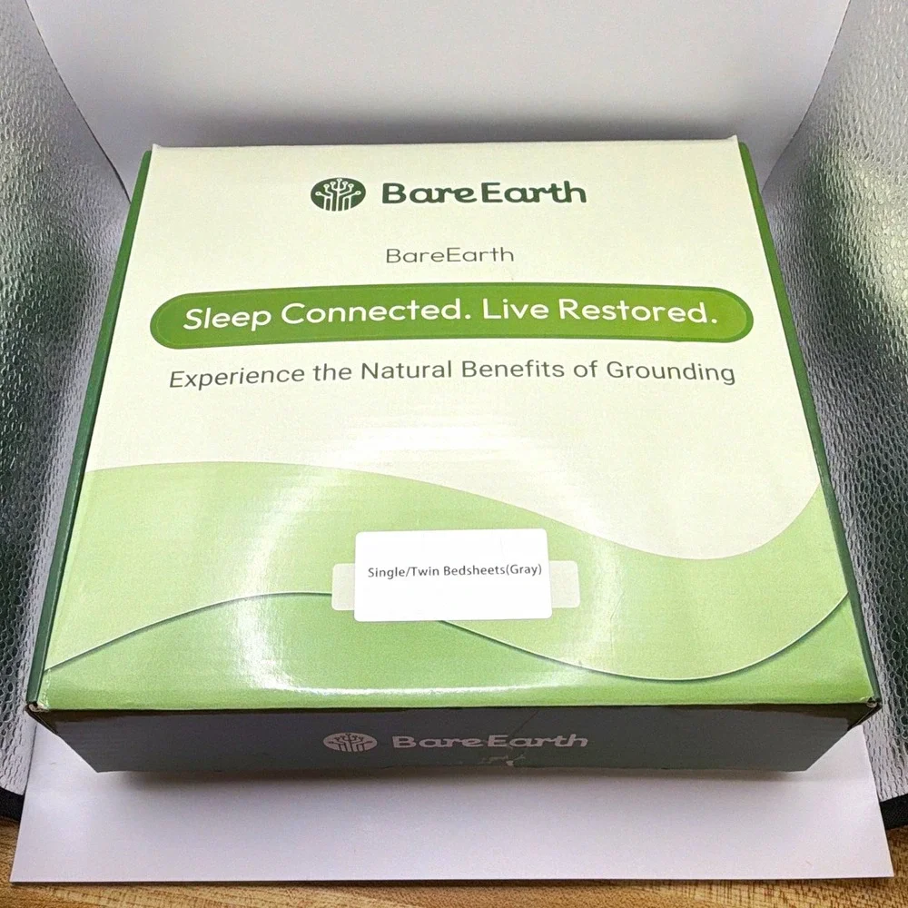 BareEarth Grounding Fitted Sheet Single/Twin Gray Sheet Sealed Open Box