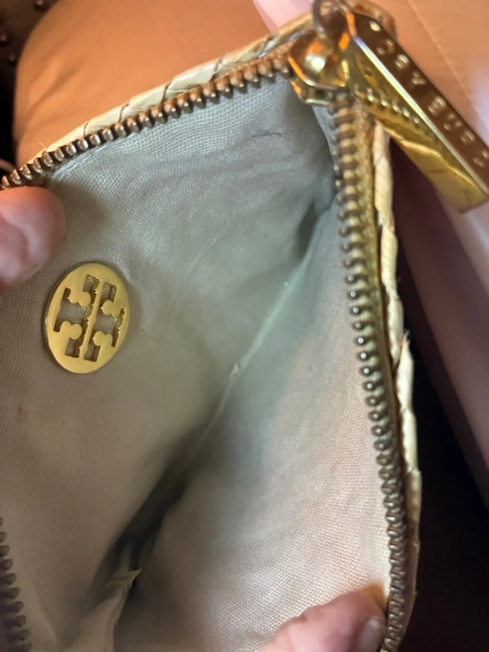Tory Burch Red‎ and Cream Woven Wristlet Clutch
