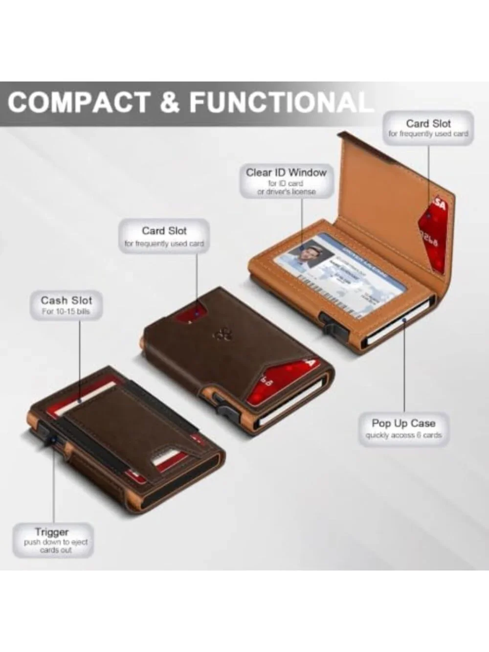 Slim Minimalist Wallet for Men - RFID Blocking, Pop-Up Card Holder, Compact