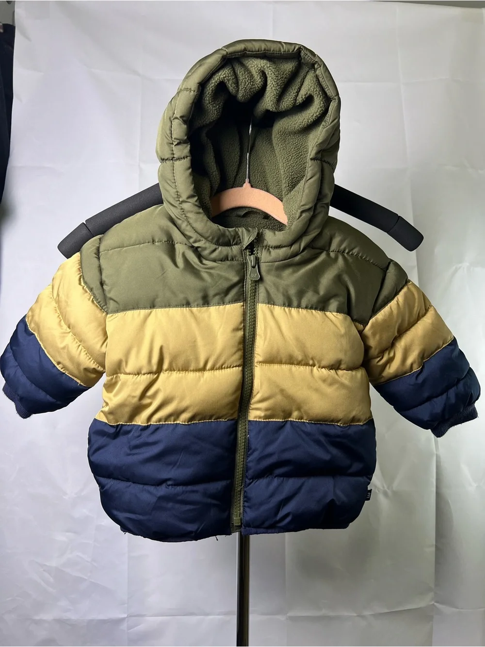GAP Kids Colorblock Hooded Puffer Jacket - Olive, Mustard, Navy