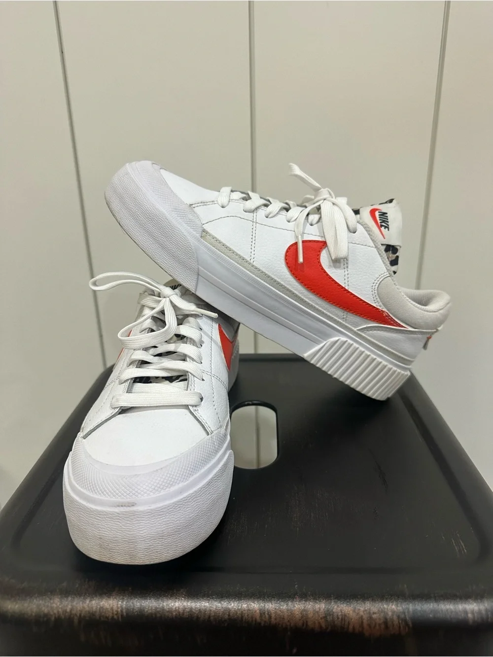 Nike White Platform Sneakers with Bright Red Swoosh