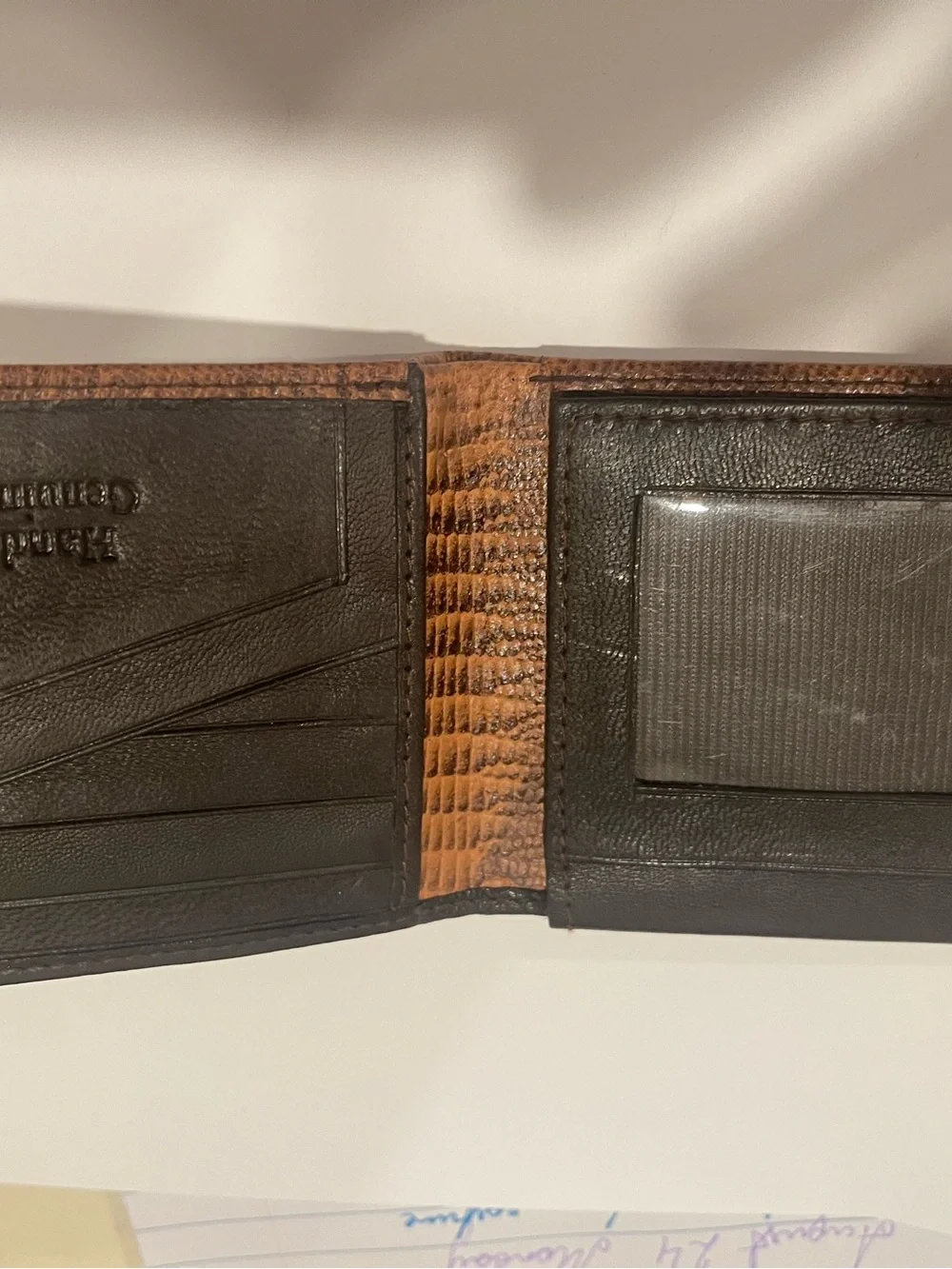 Brown Lizard Embossed Leather Bifold Wallet handcrafted