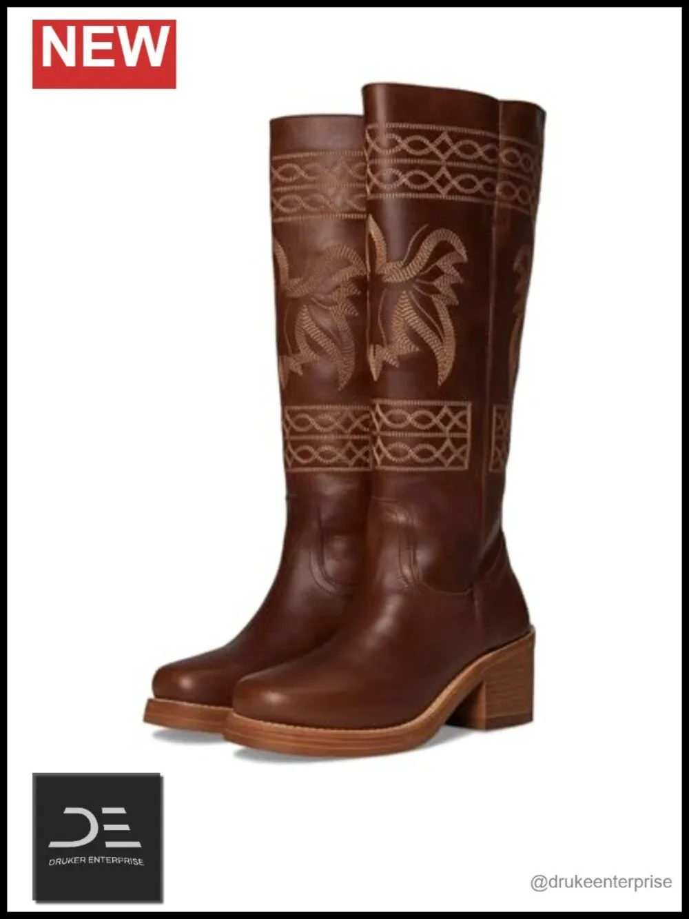 Embroidered Pull On Casual Boots Mid Heel