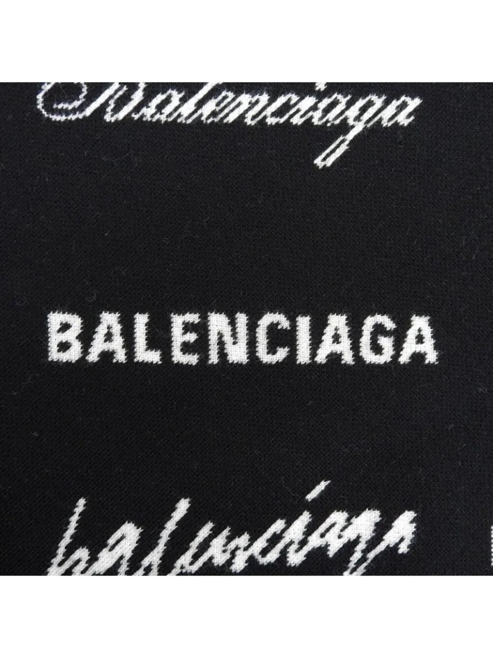 Balenciaga Logomania All Over Wool Reversible Scarf Black White