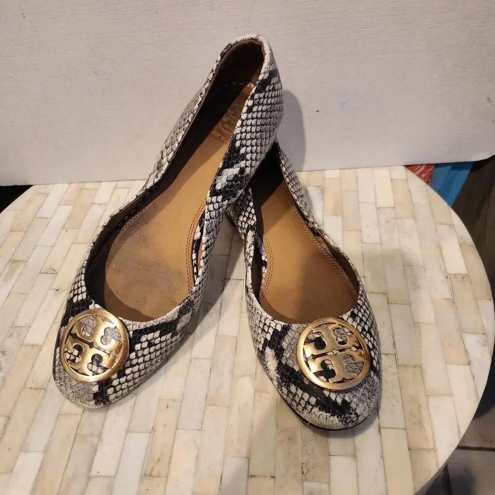 Tory Burch Chelsea Snake-Print Ballet Flats