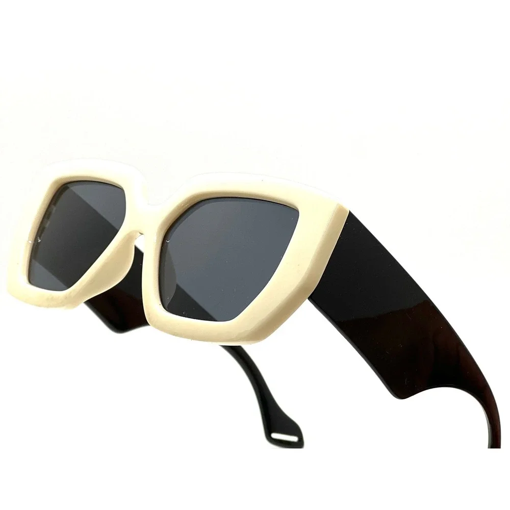 Square Sunglasses Cream Black Frame Oversized‎ Fashion Mens Shades Lentes Gafas