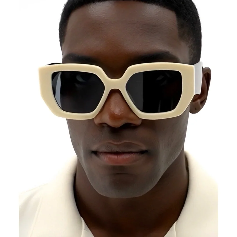 Square Sunglasses Cream Black Frame Oversized‎ Fashion Mens Shades Lentes Gafas