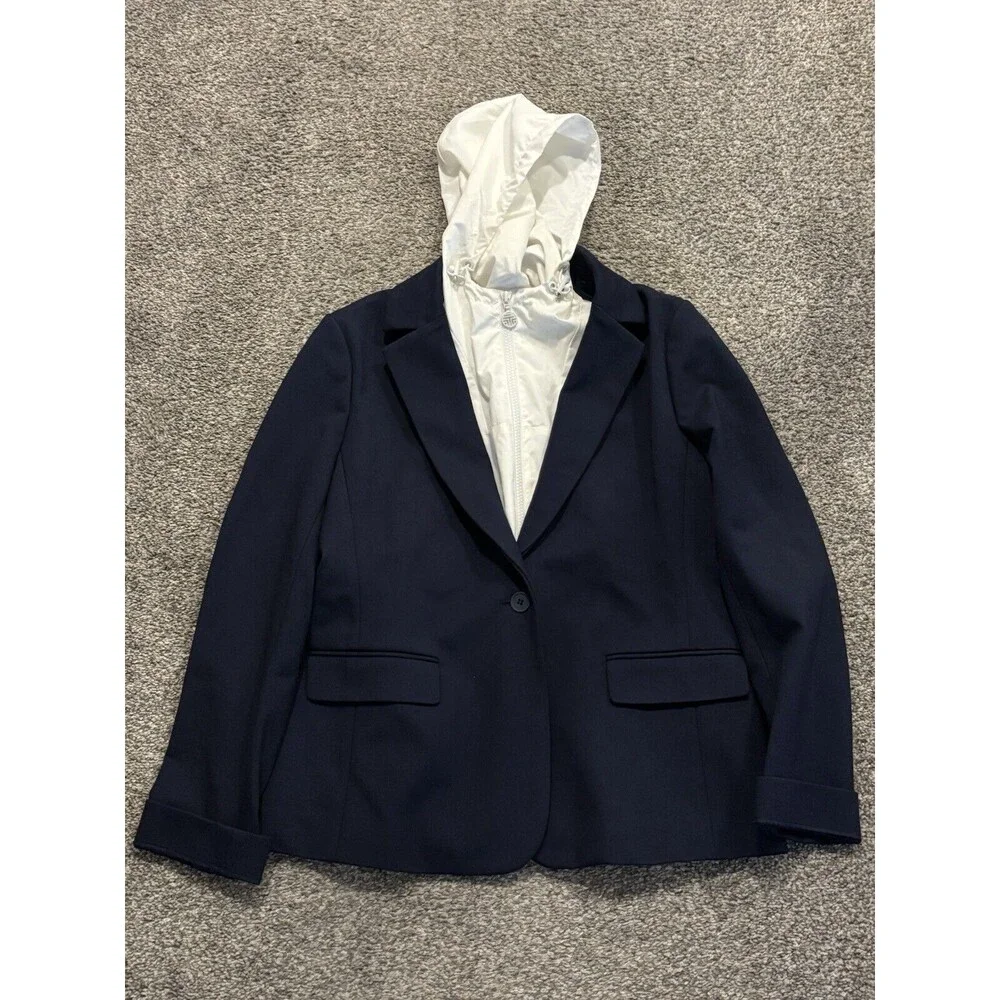 Tory Burch Sport Convertible Blazer With Hood Women’s‎ Size Large Blue White