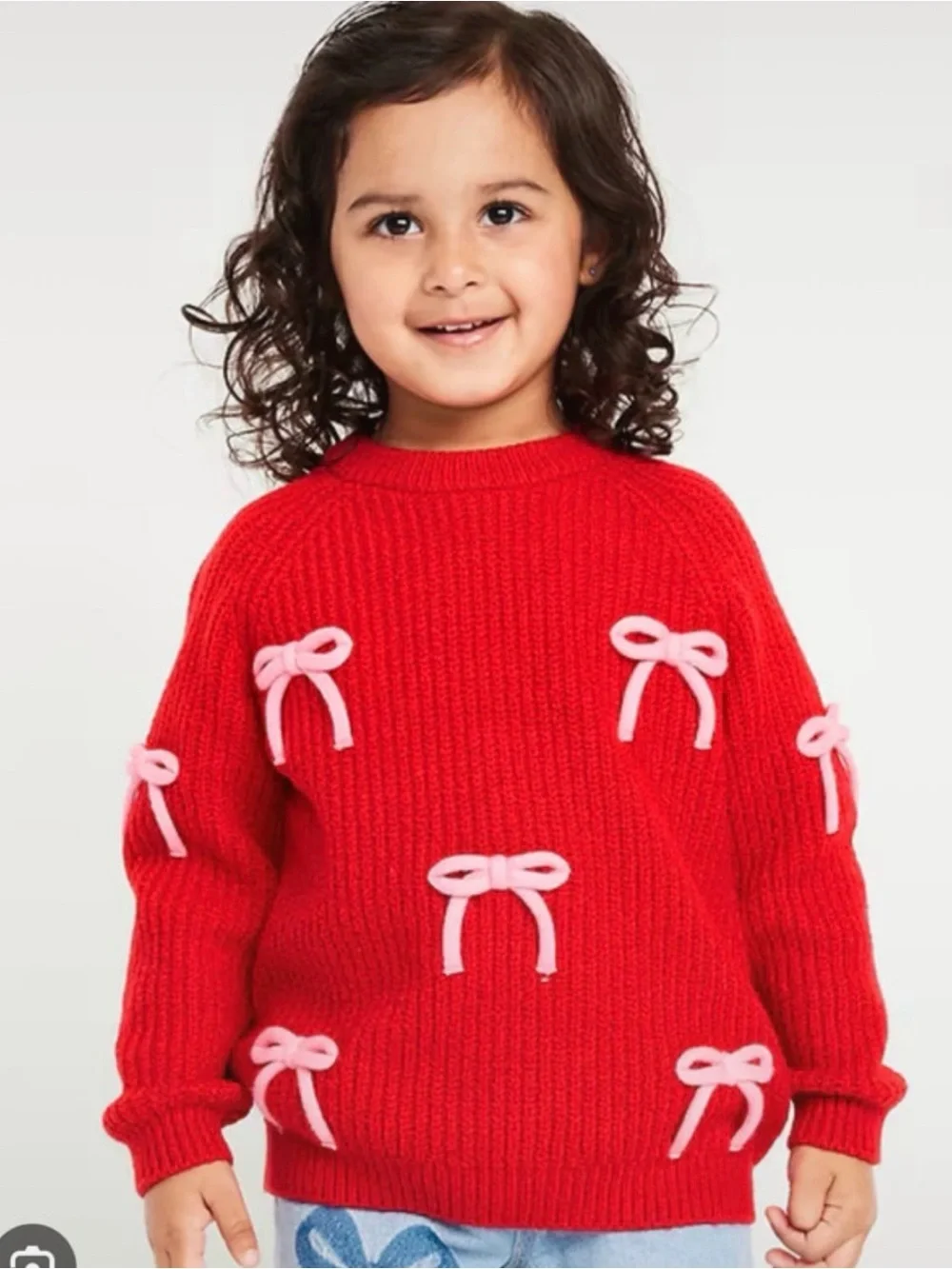 Old Navy Red Knit Sweater with Pink Bow Details