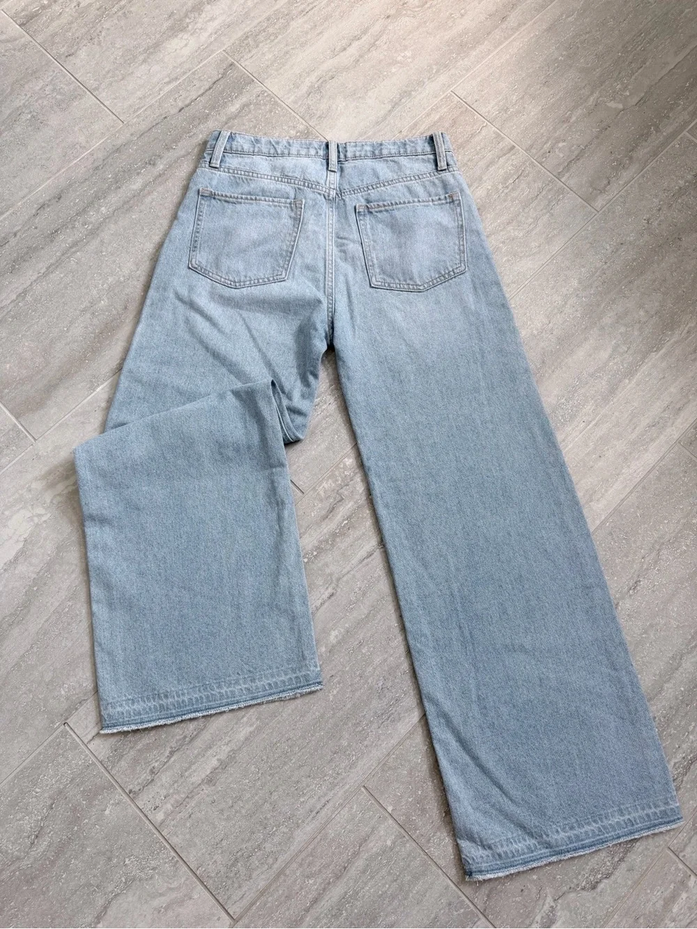Girls Baggy Wide Leg Jeans Size 16 Light Wash Distressed Y2K Old Navy High Rise