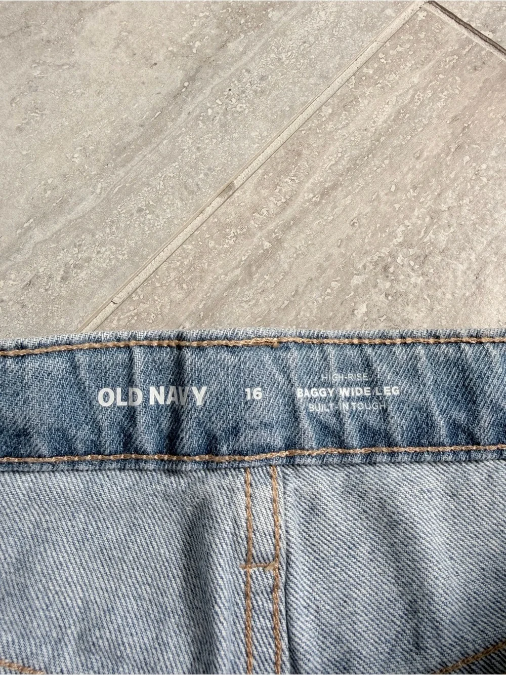 Girls Baggy Wide Leg Jeans Size 16 Light Wash Distressed Y2K Old Navy High Rise