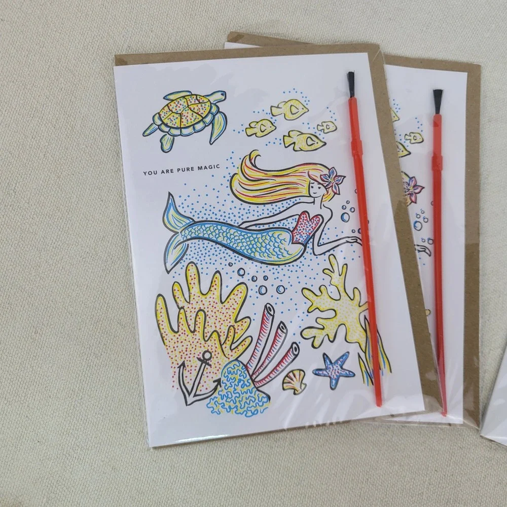 Inklings‎ Paperie Paint with Water Cards Set of 5 Mermaid & Sweet Table Birthday