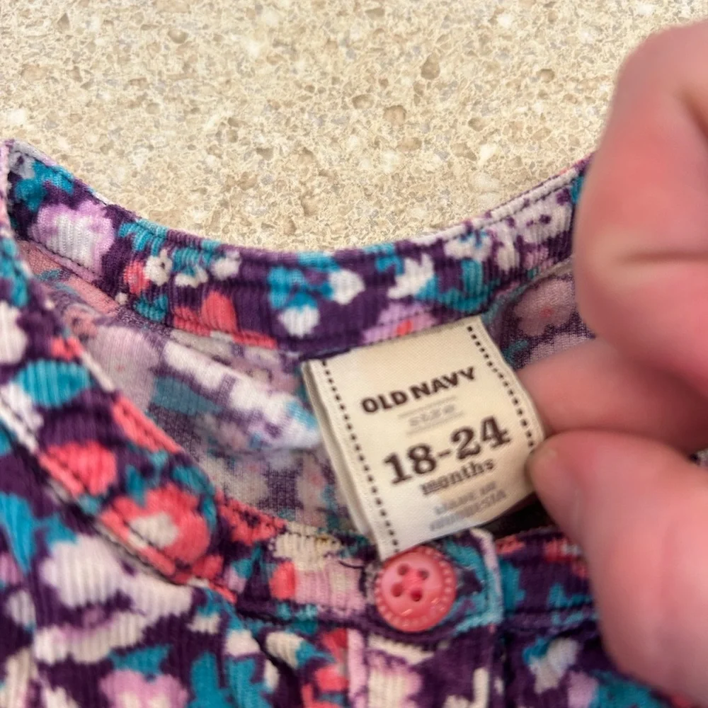 Old Navy 2011 Floral Corduroy Velvet Trim Smocked Girls Dress‎