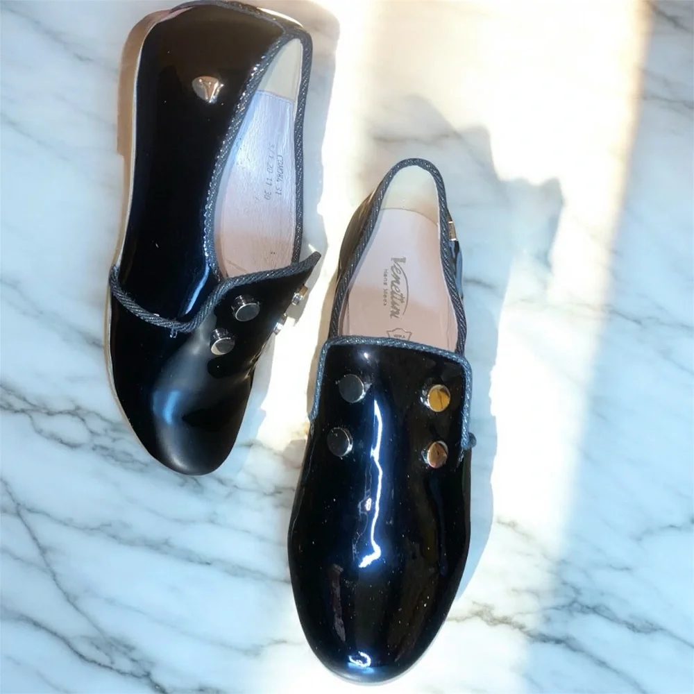 Venettini black patent leather loafers size 13 metallic studs dress shoe