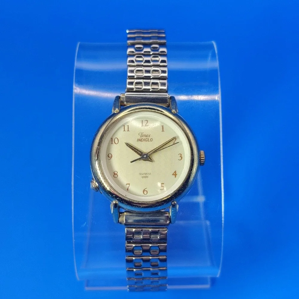Vintage 1997 Timex Indiglo 24mm Women's Quartz Watch Stretch Bracelet Restored‎