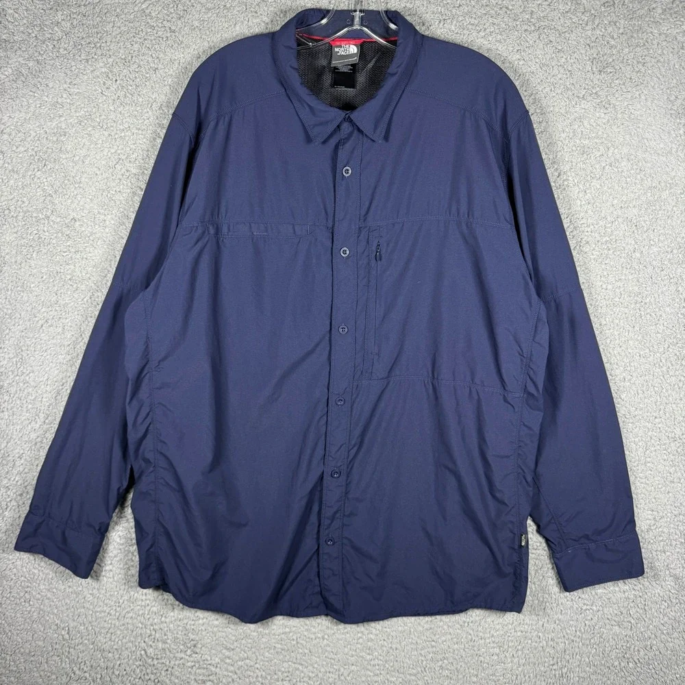 The‎ North Face Mens XXL Navy Blue Vented Long Sleeve Hiking Button Down Shirt