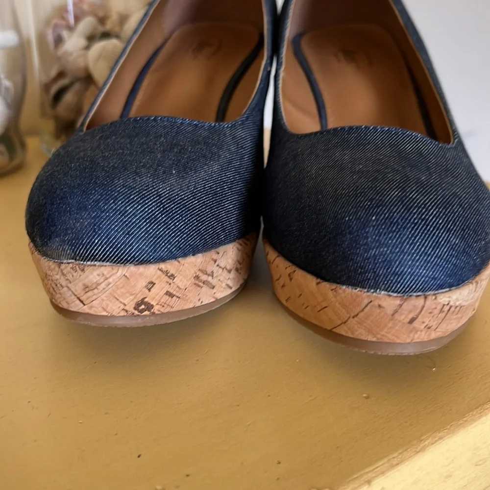 G.H. Bass & Co. Denim Blue Cork Wedge Pumps