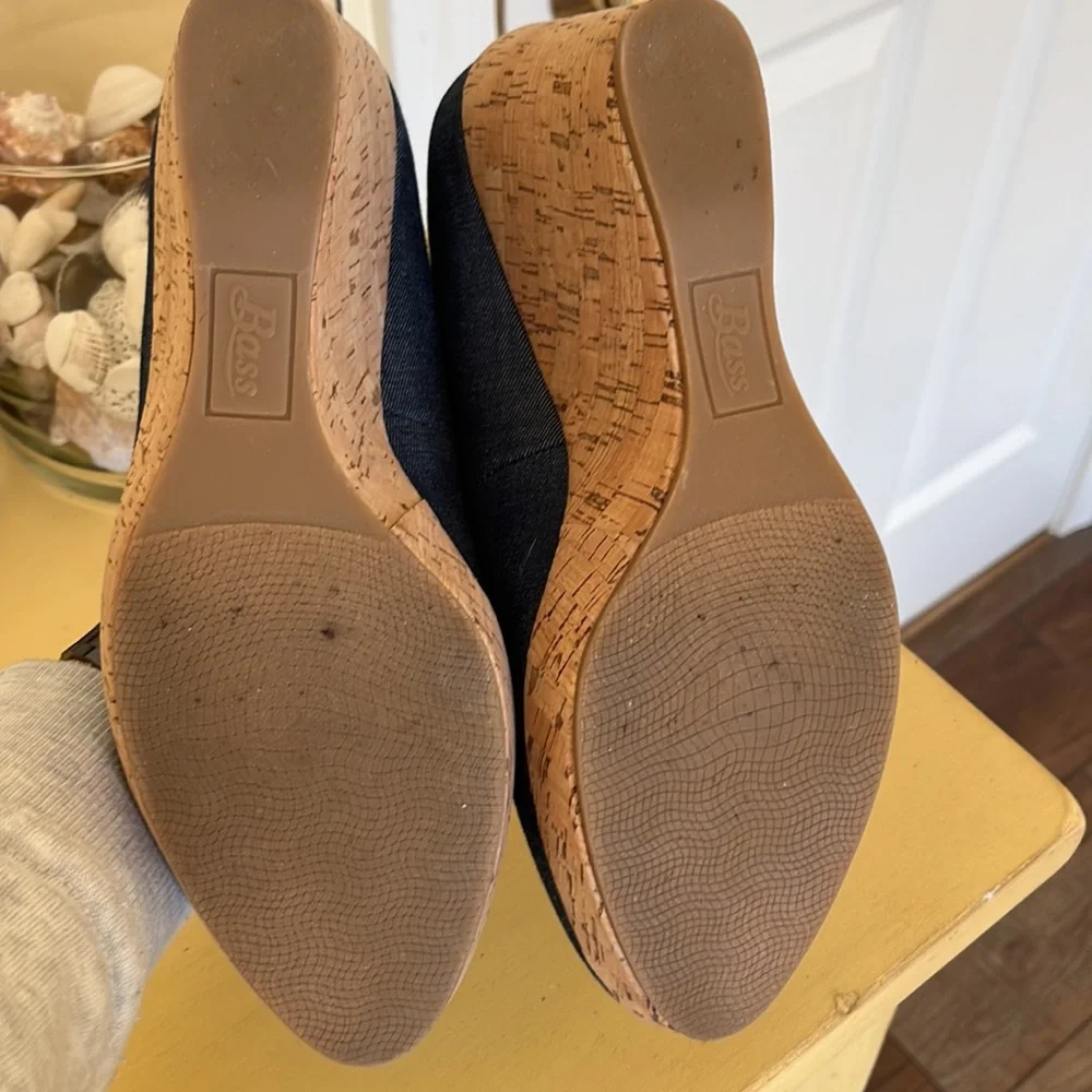 G.H. Bass & Co. Denim Blue Cork Wedge Pumps