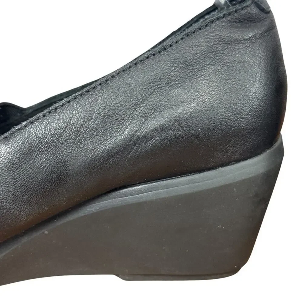 Hush Puppies The Body Shoe Maria Black Wedge Leather Comfort Shoes Slip On sz 8