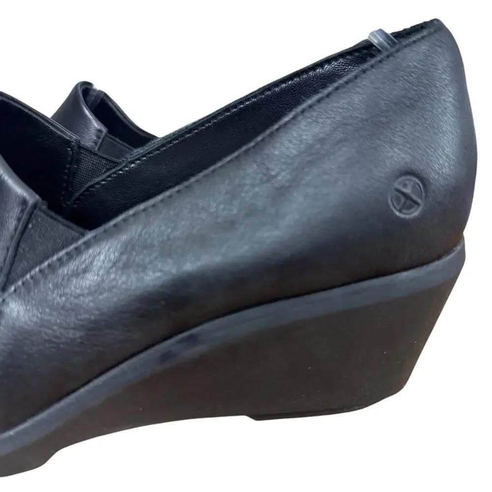 Hush Puppies The Body Shoe Maria Black Wedge Leather Comfort Shoes Slip On sz 8