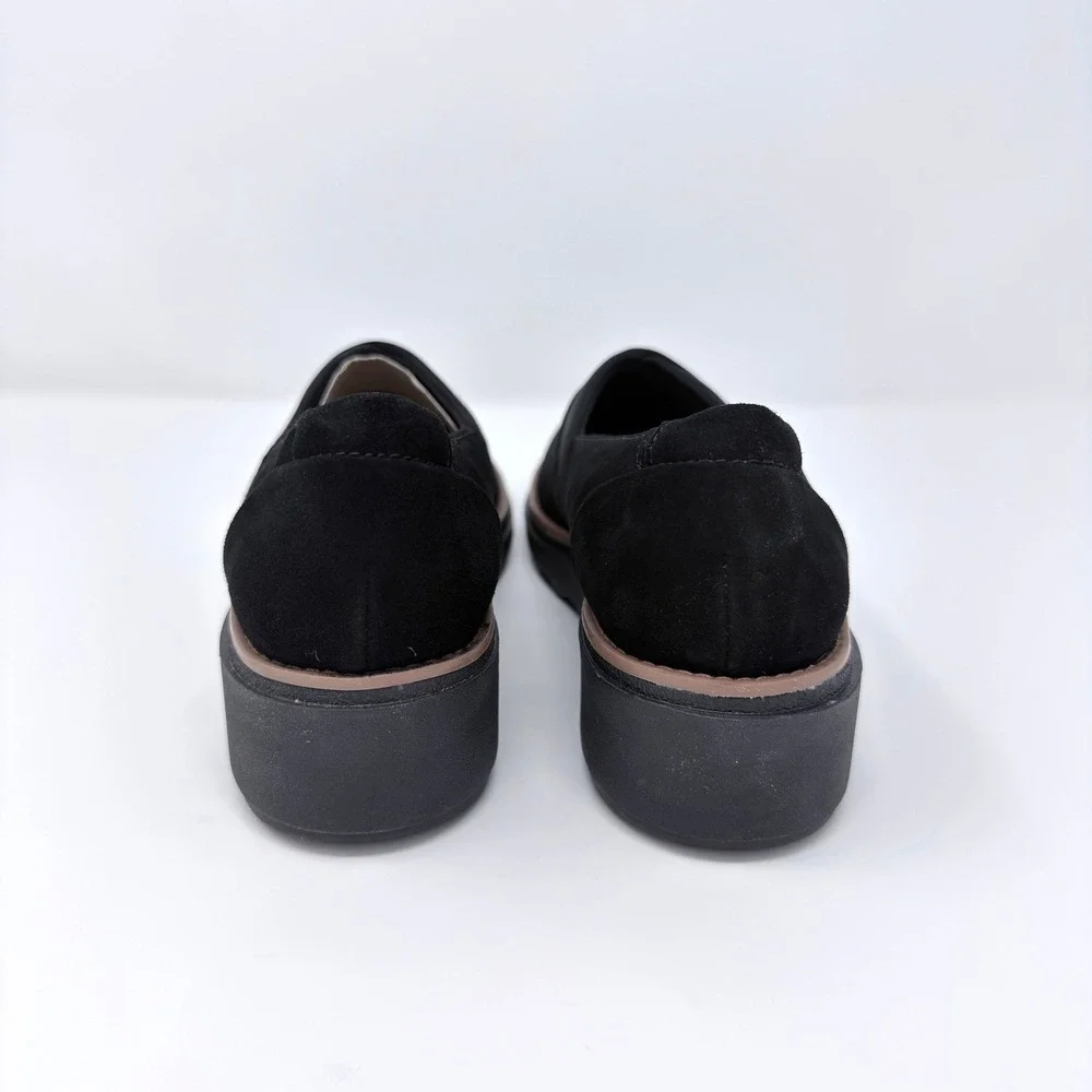 Clarks Sharon Pump Black Suede Wedge Loafers Womens 5.5M Slip On Shoes