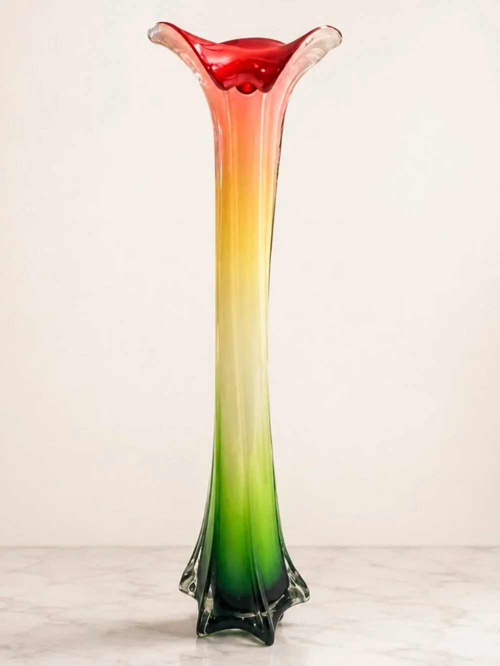 Vintage 1990s Postmodern Multicolor Ombre Calla Lily Art Glass Vase 15.5