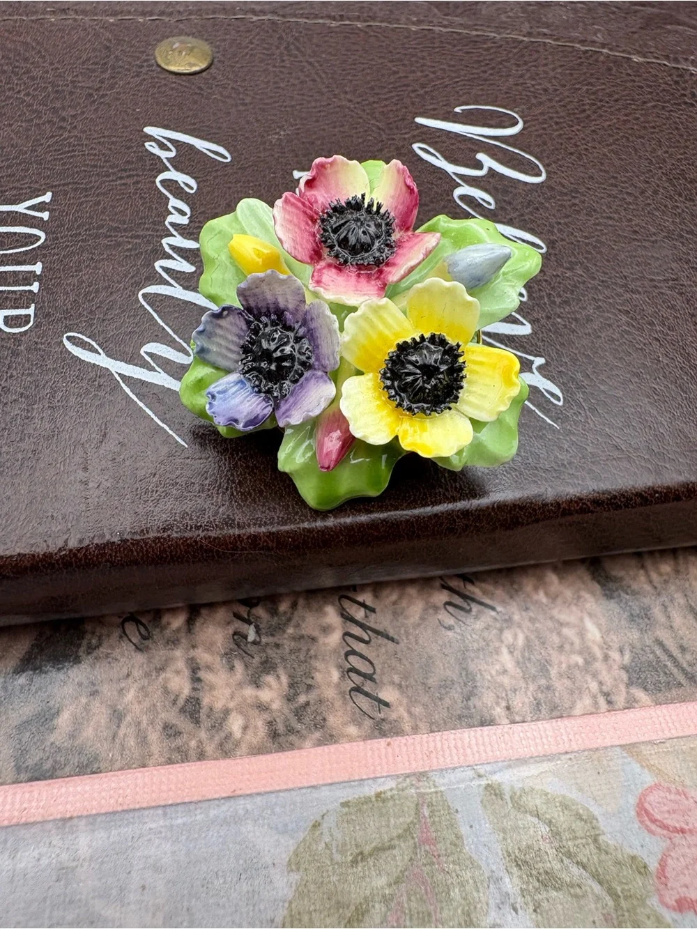 Floral Bouquet Brooch Dimensional Flower Pin Cottagecore Romantic Statement