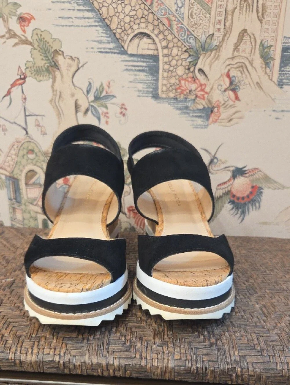 Pelle Moda Black Cork Platform Wedge Sandals