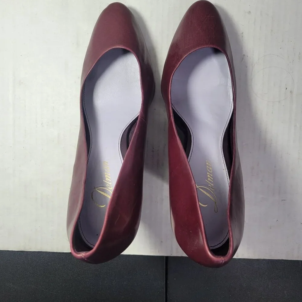 Delman Burgundy Leather Wedge Heel Pumps Size 9.5