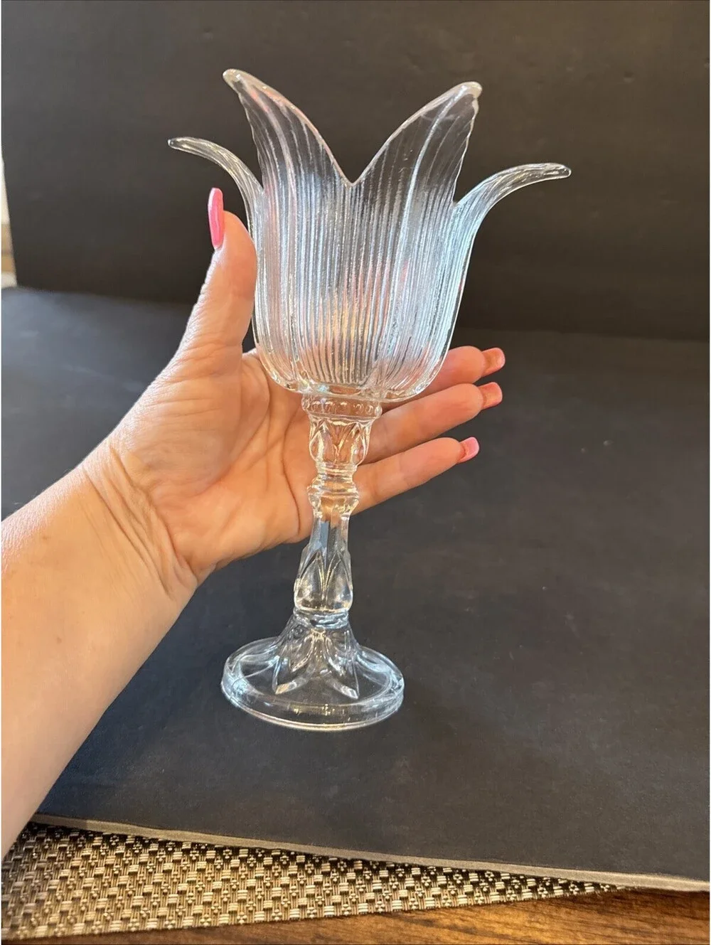 Glass Tulip Molded Candle Tea Light Holder Made in Portugal 7¾