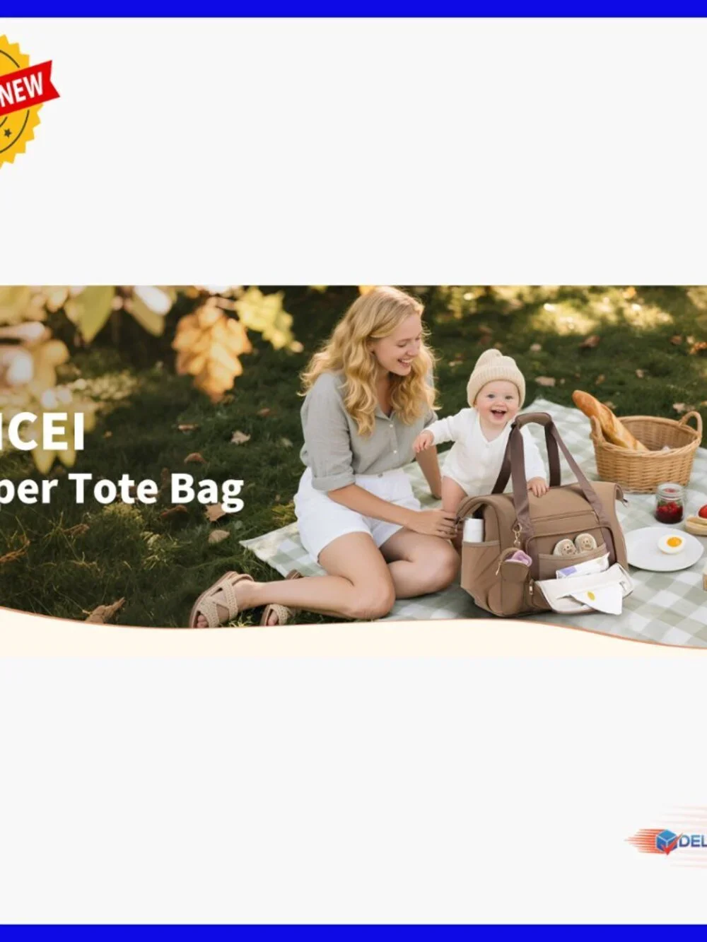 Large Neoprene Diaper Bag Tote with 16 Pockets Waterproof Travel Bag