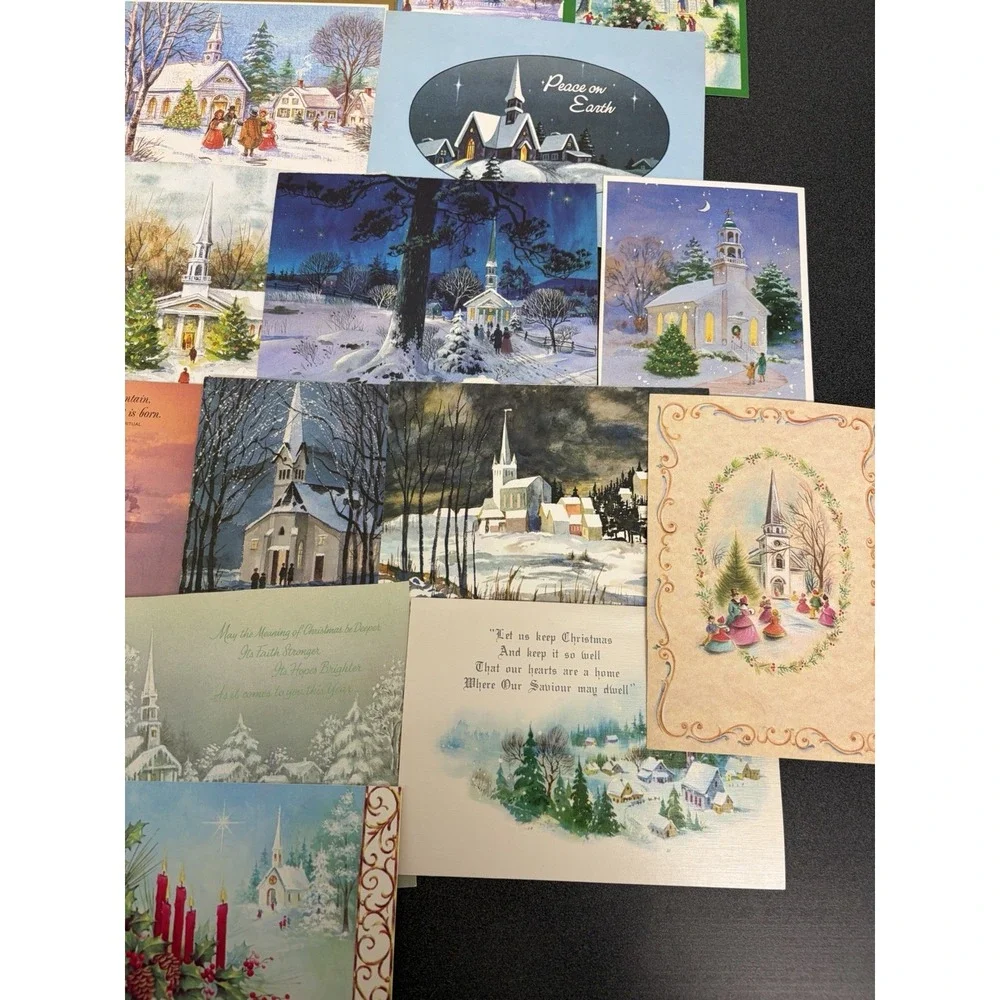 Vintage Christmas Cards Fronts ONLY Churches Cathedrals Scrapbooking Crafts 50+