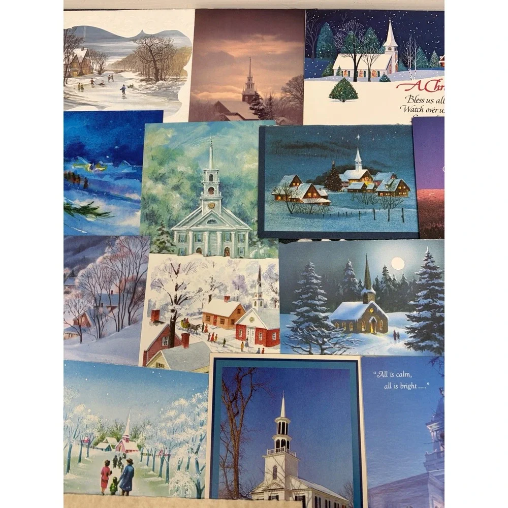 Vintage Christmas Cards Fronts ONLY Churches Cathedrals Scrapbooking Crafts 50+
