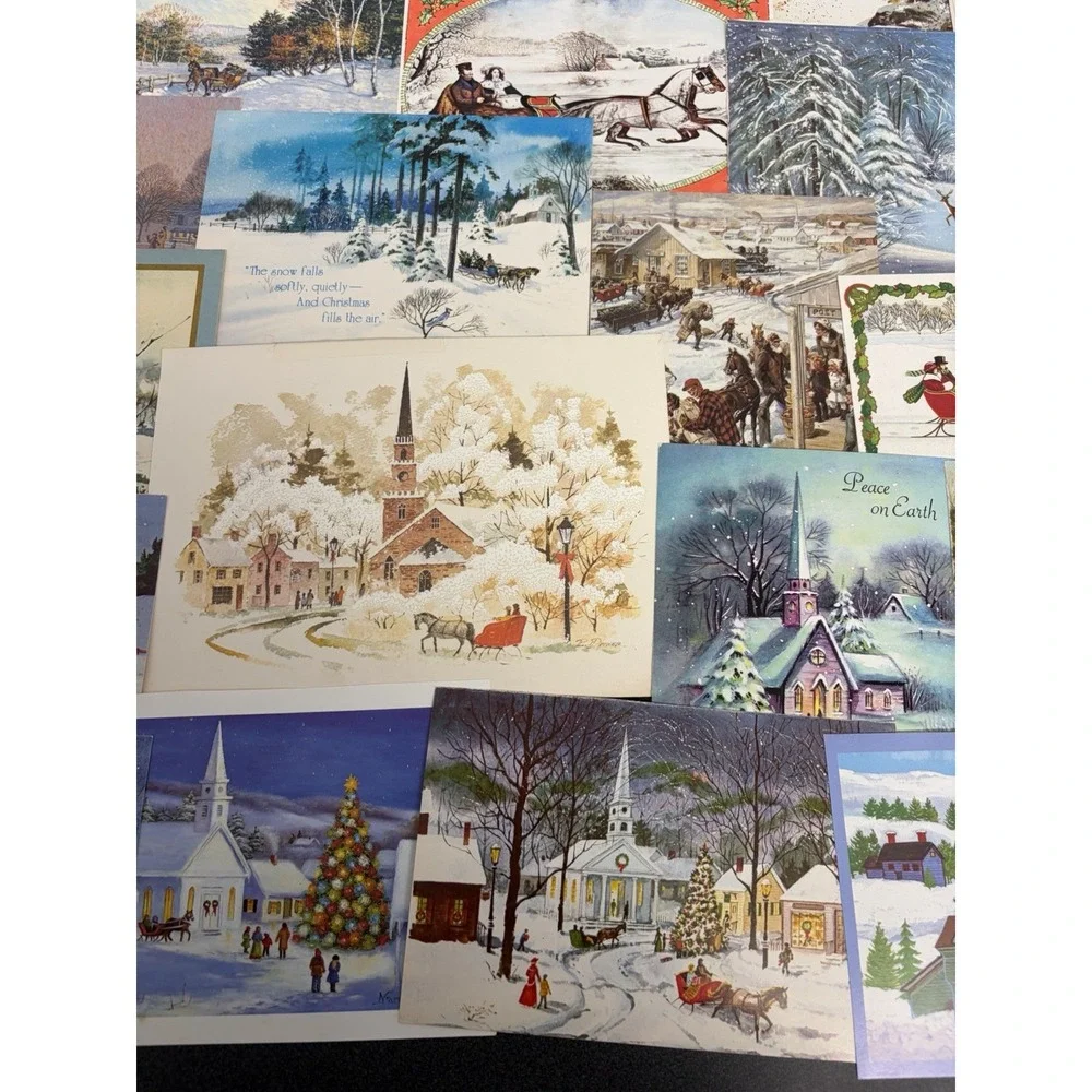 Vintage Christmas Cards Fronts ONLY Horses Scrapbooking Decoupage Lot 50+
